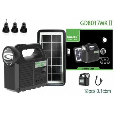 Портативная станция для зарядки GD 8017 MKII с 3 лампами и солнечной панелью