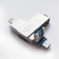 Накопичувач 3.0 USB + Lightning + microUSB 16GB T&G металева серія 004
