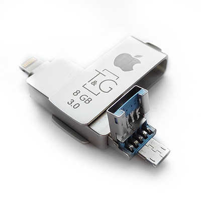 Купити Накопичувач 3.0 USB + Lightning + microUSB 8GB T&G металева серія 004