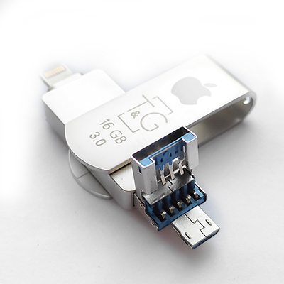 Купить Накопичувач 3.0 USB + Lightning + microUSB 16GB T&G металева серія 007