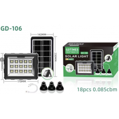 Портативная станция для зарядки GD 106 с 3 лампами и солнечной панелью