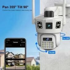 Камера на 3 линзы по 3MP, работающая через Wi-Fi и солнечной панели SD39 (app V380pro)