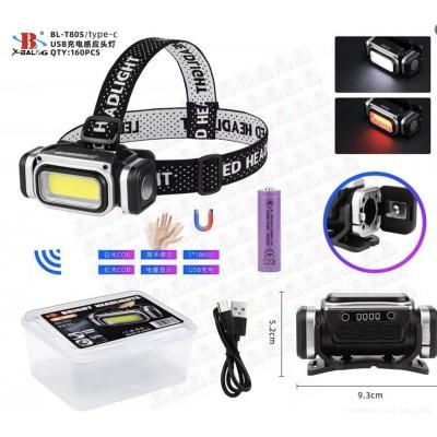 Налобный фонарь BL-T80S белый и красный свет. Сенсорное управление - (10427)